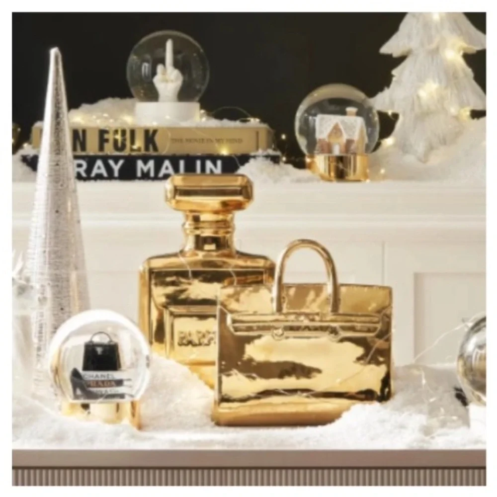 Z Gallerie Gold Perfume Bottle Statue Girly Decor Bank Shiny Glam Fragrance Art